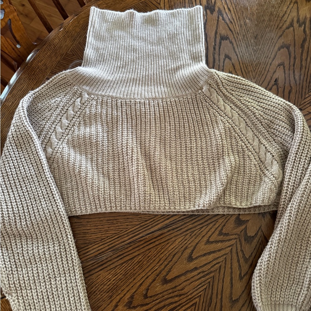 12th Tribe cropped Cream Cowl Neck Sweater